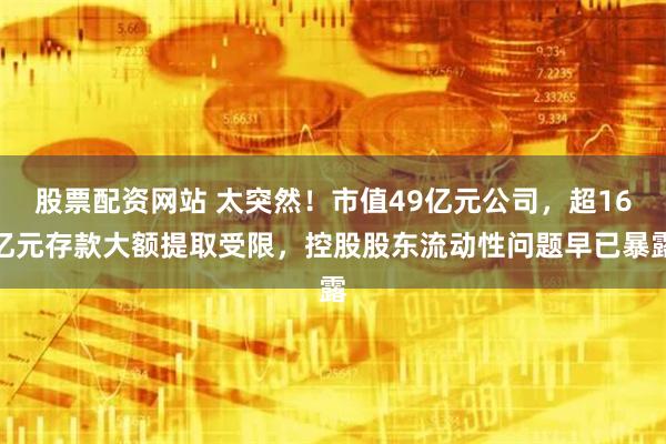 股票配资网站 太突然！市值49亿元公司，超16亿元存款大额提取受限，控股股东流动性问题早已暴露